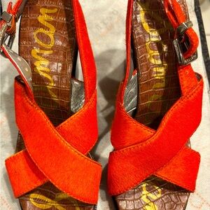 Sam Edelman heels size 71/2 Medium orange leather strap.